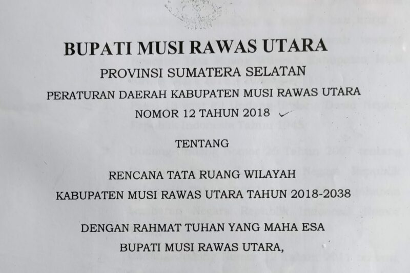 Peraturan Daerah Nomor 12 Tahun 2018 Tentang Rencana Tata Ruang Wilayah Kabupaten Musi Rawas Utara Tahun 2018-2038